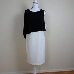 Ralph Lauren Cocktail Dress Women's Size 10 Black White Cape Overlay Stretch